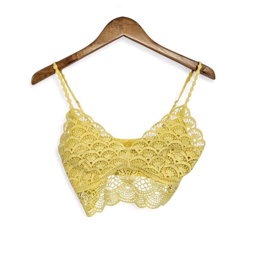 Intimately Free People Sunrise to Sunset Yellow Crochet Lace Bralette Crop Top L